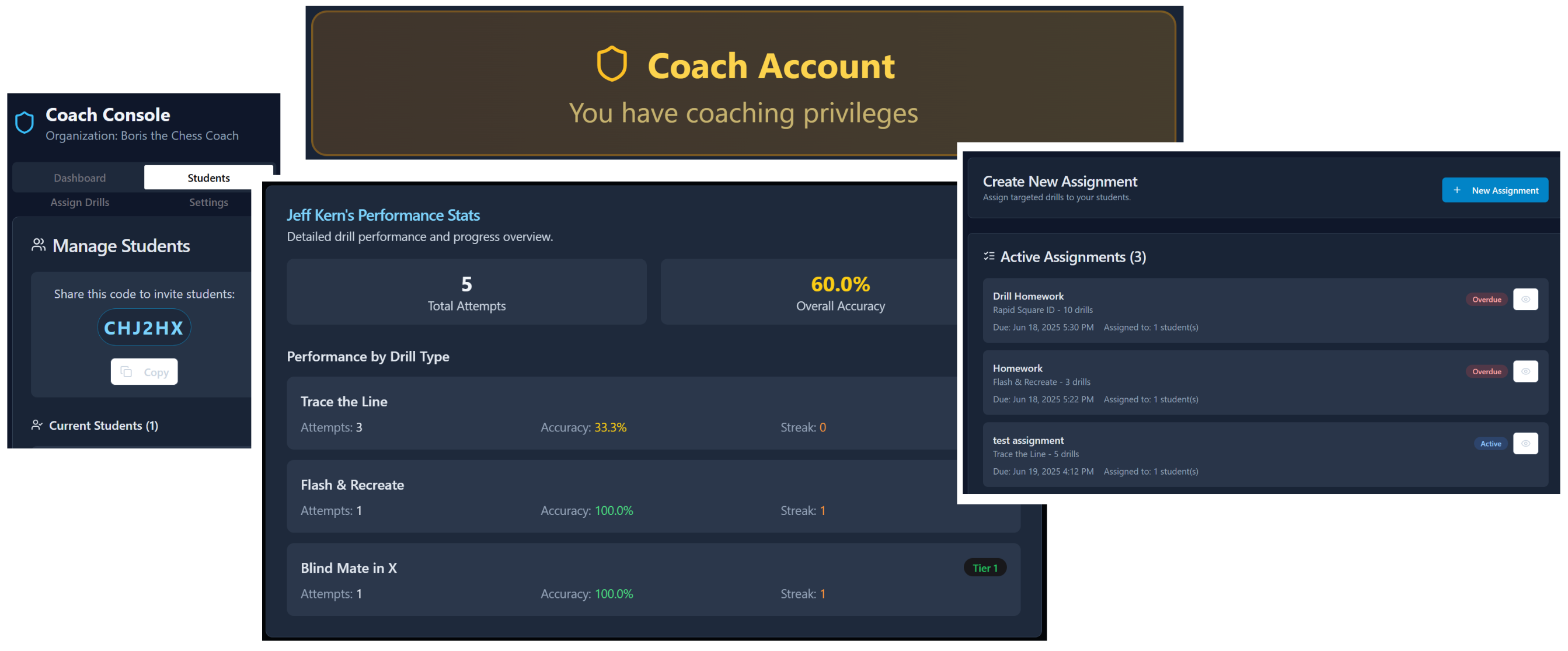 Coach Dashboard Screenshot Collage